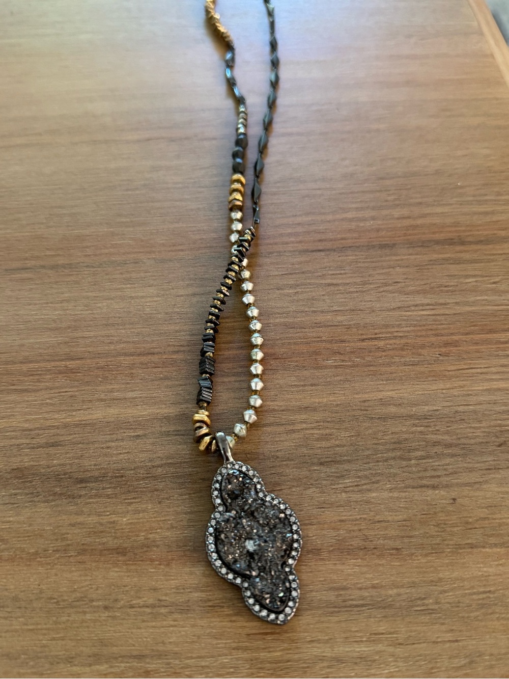 Stella & Dot Gold and Black Druzy Pendant Necklace